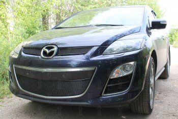 4 199 р. Защитная сетка в бампер (низ, ячейка 4х10 мм) Alfeco Премиум Mazda CX-7 ER рестайлинг (2010-2012) (Чёрная)  с доставкой в г. Таганрог. Увеличить фотографию 2