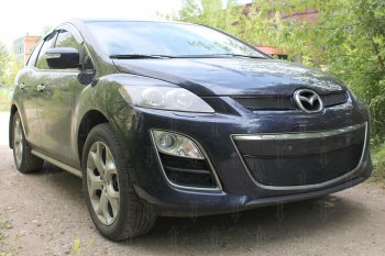 4 199 р. Защитная сетка в бампер (низ, ячейка 4х10 мм) Alfeco Премиум Mazda CX-7 ER рестайлинг (2010-2012) (Чёрная)  с доставкой в г. Таганрог. Увеличить фотографию 3