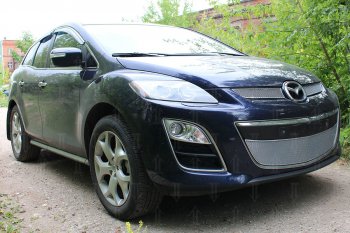 4 299 р. Защитная сетка в бампер (низ, ячейка 4х10 мм) Alfeco Премиум Mazda CX-7 ER рестайлинг (2010-2012) (Хром)  с доставкой в г. Таганрог. Увеличить фотографию 2