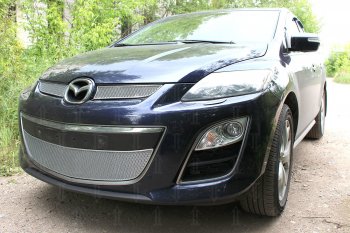 4 299 р. Защитная сетка в бампер (низ, ячейка 4х10 мм) Alfeco Премиум Mazda CX-7 ER рестайлинг (2010-2012) (Хром)  с доставкой в г. Таганрог. Увеличить фотографию 3