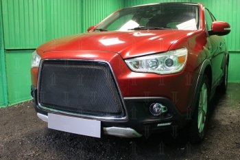 6 999 р. Защитная сетка в бампер (3D, ячейка 4х10 мм) Alfeco Премиум Mitsubishi ASX дорестайлинг (2010-2012) (Чёрная)  с доставкой в г. Таганрог. Увеличить фотографию 2