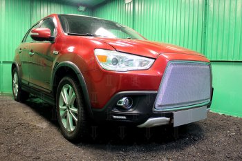 8 349 р. Защитная сетка в бампер (3D, ячейка 4х10 мм) Alfeco Премиум  Mitsubishi ASX (2010-2012) дорестайлинг (Хром)  с доставкой в г. Таганрог. Увеличить фотографию 2