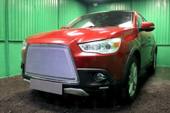 8 349 р. Защитная сетка в бампер (3D, ячейка 4х10 мм) Alfeco Премиум  Mitsubishi ASX (2010-2012) дорестайлинг (Хром)  с доставкой в г. Таганрог. Увеличить фотографию 3