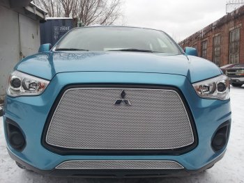 Защитная сетка в бампер (низ, ячейка 4х10 мм) Alfeco Премиум Mitsubishi ASX 1-ый рестайлинг (2013-2016)  (Хром)