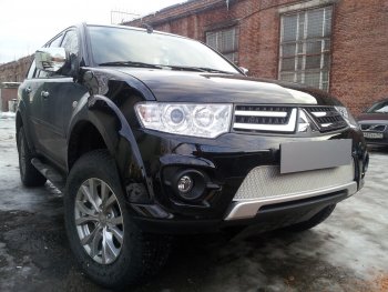 4 299 р. Защитная сетка в бампер (низ, ячейка 4х10 мм) Alfeco Премиум Mitsubishi L200 4  рестайлинг (2013-2016) (Хром)  с доставкой в г. Таганрог. Увеличить фотографию 4