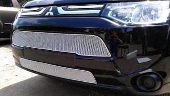 Защитная сетка в бампер (низ, ячейка 3х7 мм) Alfeco Стандарт Mitsubishi Outlander GF дорестайлинг (2012-2014)  (Хром)