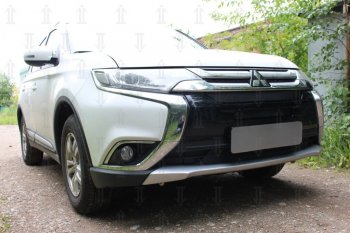 10 399 р. Защитная сетка в бампер (3 части, ячейка 4х10 мм) Alfeco Премиум Mitsubishi Outlander GF 2-ой рестайлинг (2015-2018) (Чёрная)  с доставкой в г. Таганрог. Увеличить фотографию 3