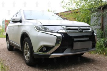 8 999 р. Защитная сетка в бампер (3 части, ячейка 4х10 мм) Alfeco Премиум Mitsubishi Outlander GF 2-ой рестайлинг (2015-2018) (Хром)  с доставкой в г. Таганрог. Увеличить фотографию 2