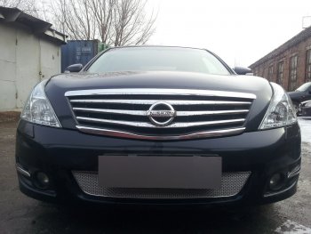 Защитная сетка в бампер (низ, ячейка 4х10 мм) Стрелка11 Премиум Nissan Teana 2 J32 дорестайлинг (2008-2011)  (Хром)