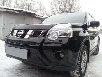 Защитная сетка в бампер (низ, ячейка 4х10 мм) Стрелка11 Премиум Nissan X-trail 2 T31 рестайлинг (2010-2015)  (Чёрная)