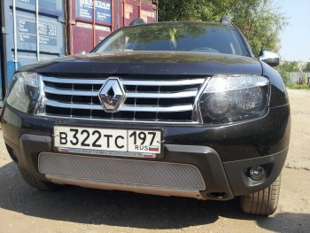 Защитная сетка в бампер (низ, ячейка 4х10 мм) Стрелка11 Премиум Renault Duster HS дорестайлинг (2010-2015)  (Хром)