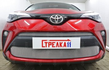 Защитная сетка в бампер (верх, ячейка 4х10 мм) Стрелка11 Премиум Toyota C-HR NGX10, ZGX10 рестайлинг (2019-2024)  (Хром)