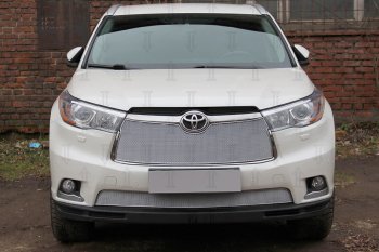 Защитная сетка в бампер (низ, ячейка 4х10 мм) Стрелка11 Премиум Toyota Highlander XU50 дорестайлинг (2013-2017)  (Хром)