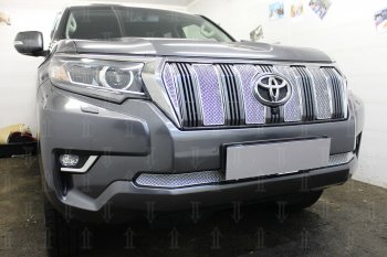 4 499 р. Защитная сетка в бампер (низ, ячейка 4х10 мм) Стрелка11 Премиум Toyota Land Cruiser Prado J150 3-ий рестайлинг (2020-2024) (Хром)  с доставкой в г. Таганрог. Увеличить фотографию 2