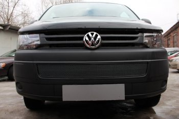 Защитная сетка в бампер (низ, ячейка 4х10 мм) Стрелка11 Премиум Volkswagen Transporter T5 рестайлинг (2009-2015)  (Чёрная)