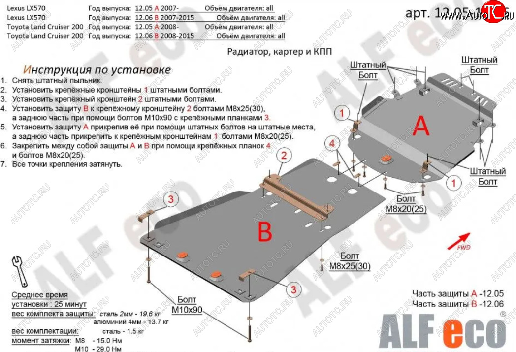 9 999 р. Защита картера, радиатора и КПП (V-5,7, 2 части) Alfeco  Lexus LX570  J200 (2007-2015) дорестайлинг, 1-ый рестайлинг (Сталь 2 мм)  с доставкой в г. Таганрог
