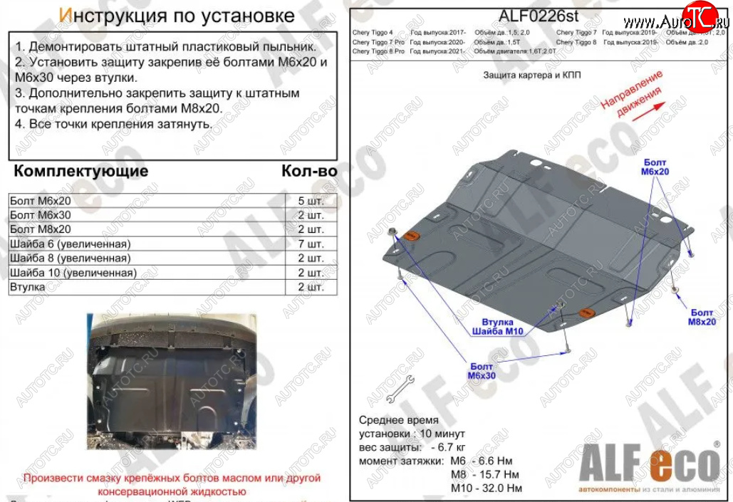 11 999 р. Защита картера двигателя и КПП (V-1,5T;2,0, малая) ALFECO Chery Tiggo 7 (2020-2024) (Алюминий 4 мм)  с доставкой в г. Таганрог