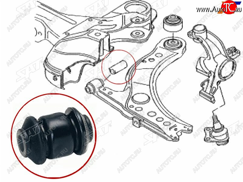 174 р. Сайлентблок рычага передний FR SAT  Audi A3 (8LA хэтчбэк 5 дв.,  8L1 хэтчбэк 3 дв.), Skoda Fabia (Mk1,  Mk2), Octavia (A5), Volkswagen Golf (4)  с доставкой в г. Таганрог