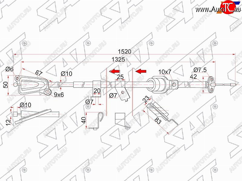 1 699 р. Трос ручника RH 2WD SAT  Nissan Wingroad  2 Y11 (1999-2005) дорестайлинг универсал, рестайлинг универсал (-Antiskid)  с доставкой в г. Таганрог