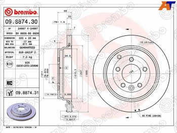 6 549 р. Задний тормозной диск (вентилируемый, d 325) BREMBO дизель  Land Rover Discovery  3 L319 - Range Rover Sport  1 L320  с доставкой в г. Таганрог. Увеличить фотографию 1