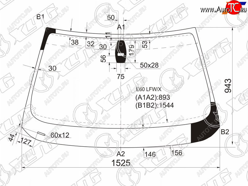 7 699 р. Стекло лобовое (Прямоугольный датчик дождя) XYG  BMW 5 серия ( E60,  E61) (2003-2007) седан дорестайлинг, универсал дорестайлинг  с доставкой в г. Таганрог