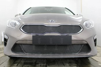 Защитная сетка в бампер (низ, ячейка 3х7 мм) Alfeco Стандарт KIA Ceed 3 CD универсал (2018-2024)  (Чёрная)