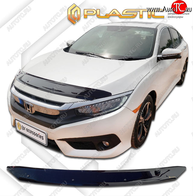 1 899 р. Дефлектор капота (Япония) CA-Plastic  Honda Civic  FK7 (2017-2019) хэтчбэк 5 дв. дорестайлинг (classic черный, без надписи)  с доставкой в г. Таганрог