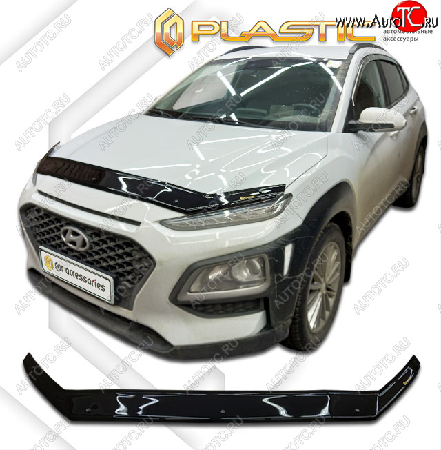 2 099 р. Дефлектор капота CA-Plastic  Hyundai Kona  OS (2017-2021) дорестайлинг (classic черный, без надписи)  с доставкой в г. Таганрог