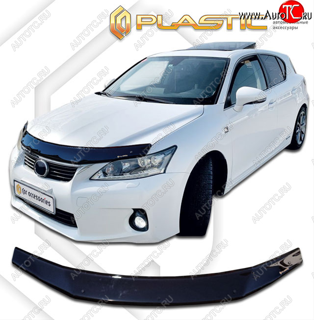 2 059 р. Дефлектор капота CA-Plastic  Lexus CT200h  A10 (2011-2013) дорестайлинг (classic черный, с надписью)  с доставкой в г. Таганрог