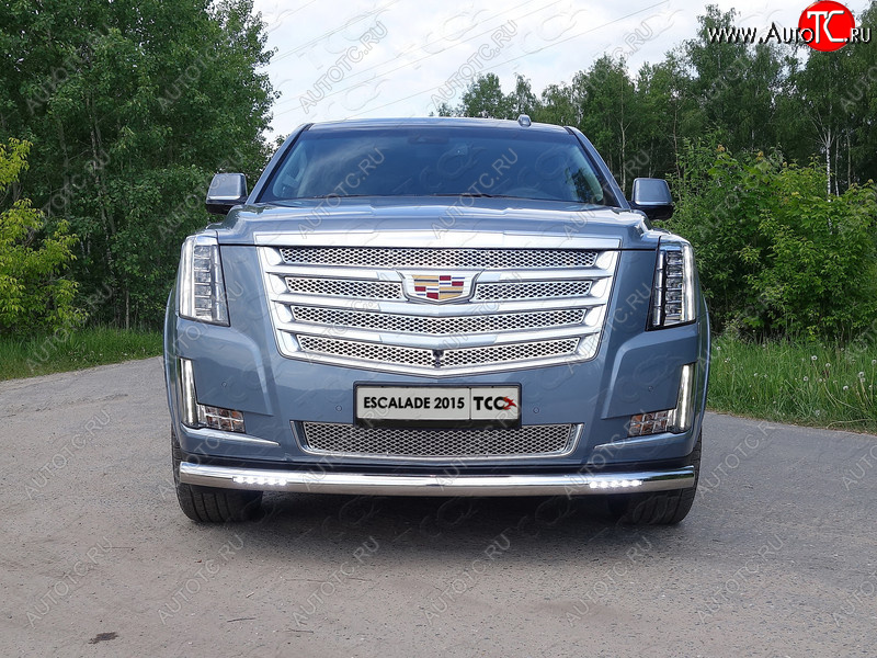 40 999 р. Защита переднего бампера нижняя с ДХО 76,1 мм ТСС Тюнинг Cadillac Escalade GMTK2 джип 5 дв. короткая база (2015-2020) (нержавейка)  с доставкой в г. Таганрог