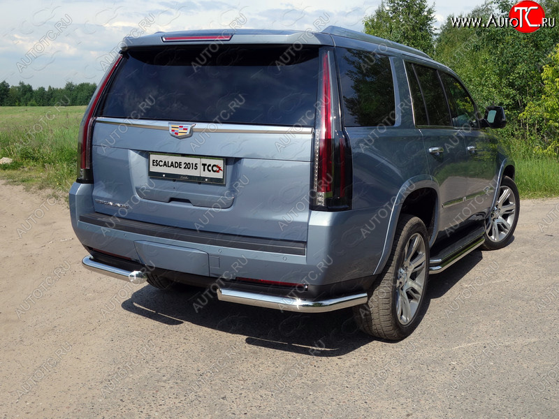 21 799 р. Защита задняя (уголки, нержавейка 76,1 мм) ТСС Тюнинг  Cadillac Escalade  GMTK2 джип 5 дв. (2015-2020) короткая база  с доставкой в г. Таганрог