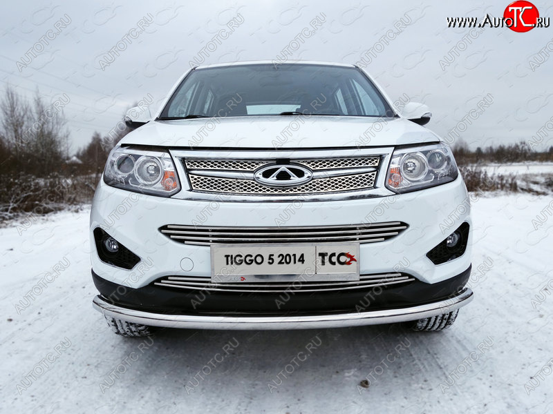 7 699 р. Средняя декоративная вставка в бампер ТСС Тюнинг  Chery Tiggo 5  (T21) (2014-2017) дорестайлинг (d 12 мм)  с доставкой в г. Таганрог