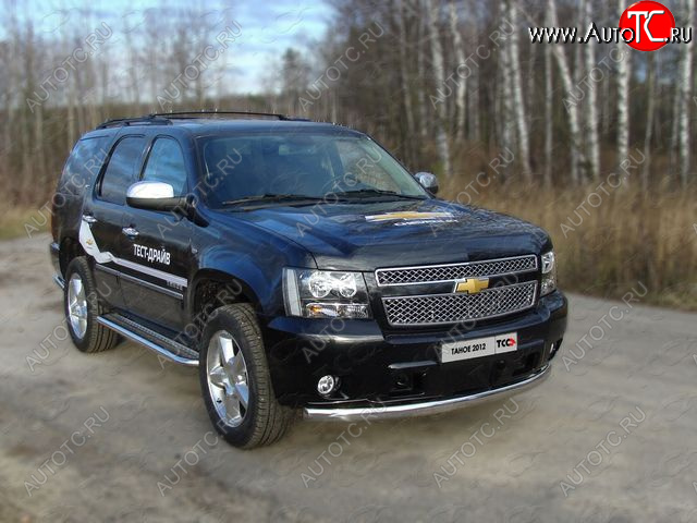 28 699 р. Защита переднего бампера овальная 75х42 мм ТСС тюнинг  Chevrolet Tahoe ( GMT900,  K2UC) (2006-2021) 5 дв. (нержавейка)  с доставкой в г. Таганрог