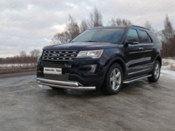 29 599 р. Защита передняя нижняя двойная 76,1*75 мм ТСС Тюнинг  Ford Explorer  U502 (2015-2018) 1-ый рестайлинг, 5 дв. (нержавейка)  с доставкой в г. Таганрог. Увеличить фотографию 1