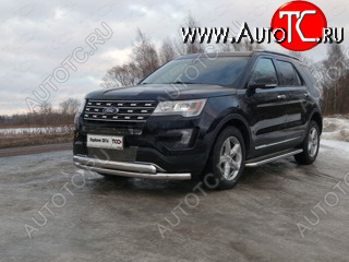 29 599 р. Защита передняя нижняя двойная 76,1*75 мм ТСС Тюнинг  Ford Explorer  U502 (2015-2018) 1-ый рестайлинг, 5 дв. (нержавейка)  с доставкой в г. Таганрог