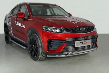 Защита переднего бампера нижняя двойная 42,4*42,4 мм ТСС Тюнинг Geely Tugella FY11,HPBA4 дорестайлинг (2019-2023)  (нержавейка)