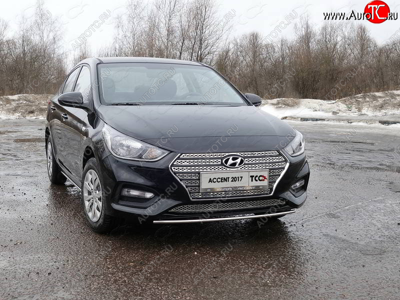 5 999 р. Защита переднего бампера нижняя 25 мм ТСС Тюнинг  Hyundai Solaris  HCR (2017-2020) седан дорестайлинг (нержавейка)  с доставкой в г. Таганрог