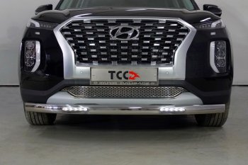 Защита передняя нижняя овальная с ДХО 75х42 мм ТСС Тюнинг Hyundai Palisade LX2 (2018-2022)  (нержавейка)