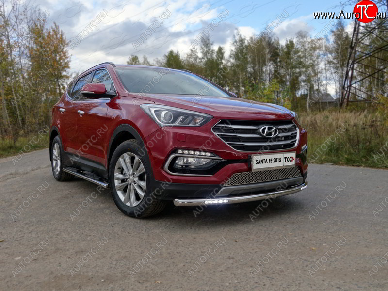 36 999 р. Защита переднего бампера нижняя с ДХО 60,3 мм ТСС Тюнинг  Hyundai Santa Fe  DM (2015-2019) рестайлинг (нержавейка)  с доставкой в г. Таганрог