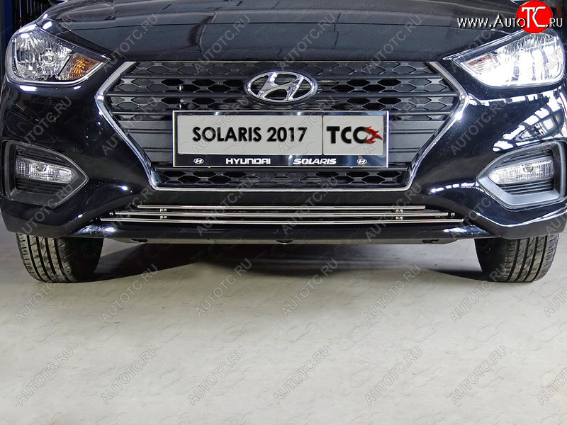 4 649 р. Нижняя декоративная вставка в бампер ТСС Тюнинг  Hyundai Solaris  HCR (2017-2020) седан дорестайлинг (d 12 мм)  с доставкой в г. Таганрог