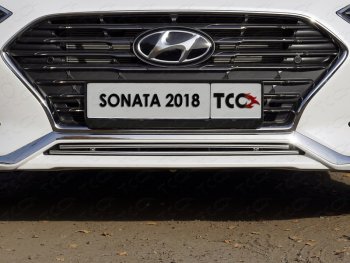 4 649 р. Нижняя декоративная вставка в бампер ТСС Тюнинг  Hyundai Sonata  LF (2017-2019) рестайлинг (d 12 мм)  с доставкой в г. Таганрог. Увеличить фотографию 1