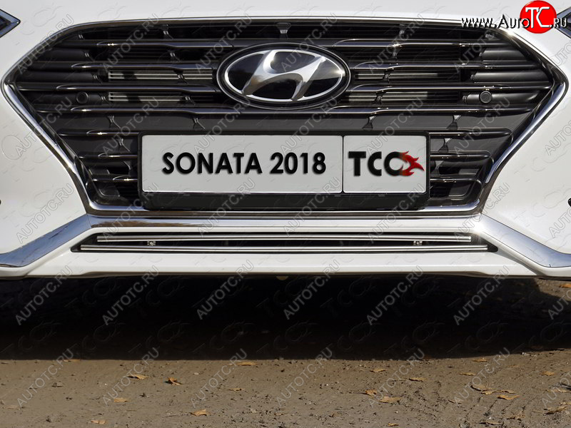 4 649 р. Нижняя декоративная вставка в бампер ТСС Тюнинг  Hyundai Sonata  LF (2017-2019) рестайлинг (d 12 мм)  с доставкой в г. Таганрог