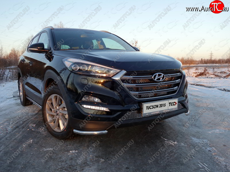 12 299 р. Защита переднего бампера уголки 42,4 мм ТСС тюнинг  Hyundai Tucson  TL (2015-2018) дорестайлинг (нержавейка)  с доставкой в г. Таганрог