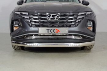 43 699 р. Защита передняя нижняя овальная с ДХО 75х42 мм ТСС Тюнинг  Hyundai Tucson  NX4 (2020-2022) (нержавейка)  с доставкой в г. Таганрог. Увеличить фотографию 1