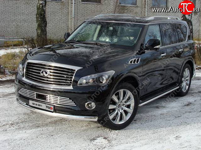 29 999 р. Защита переднего бампера нижняя 75*42 мм ТСС Тюнинг  INFINITI QX56  Z62 (2010-2013) (нержавейка)  с доставкой в г. Таганрог