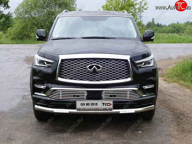 46 749 р. Защита переднего бампера нижняя с ДХО 76,1 мм ТСС Тюнинг  INFINITI QX80  Z62 (2018-2024) 2-ой рестайлинг (нержавейка)  с доставкой в г. Таганрог