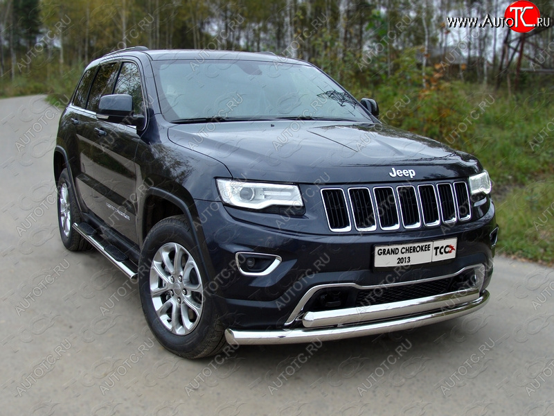 29 999 р. Защита передняя нижняя двойная 76,1*75 мм Тюнинг Jeep Grand Cherokee WK2 1-ый рестайлинг (2013-2018) (нержавейка)  с доставкой в г. Таганрог