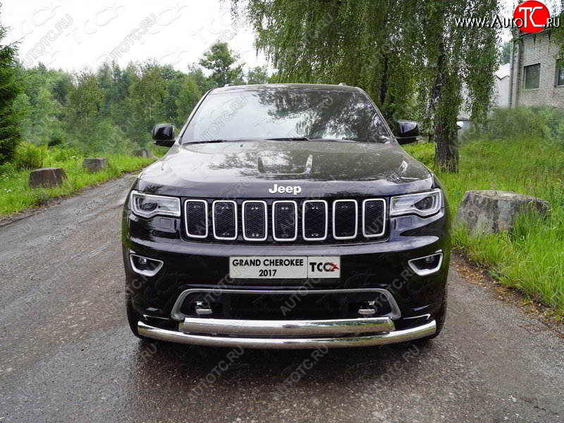 32 749 р. Защита передняя нижняя двойная 76,1*75 мм Тюнинг Jeep Grand Cherokee WK2 2-ой рестайлинг (2017-2022) (нержавейка)  с доставкой в г. Таганрог