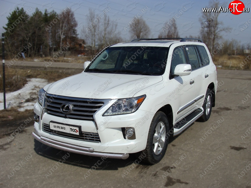 38 949 р. Защита передняя нижняя двойная 76,1*50,8 мм кроме F-Sport Тюнинг  Lexus LX570  J200 (2012-2015) 1-ый рестайлинг (нержавейка)  с доставкой в г. Таганрог