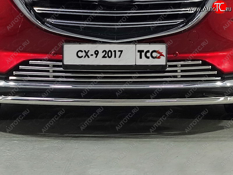 7 699 р. Нижняя декоративная вставка в бампер ТСС Тюнинг  Mazda CX-9  TC (2015-2025) дорестайлинг (d 16 мм)  с доставкой в г. Таганрог